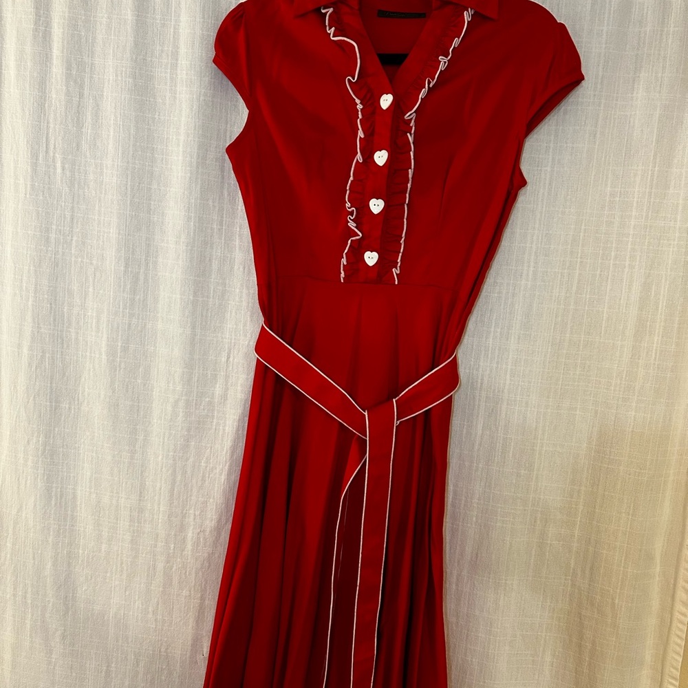 Elegant Red Dress with Heart Buttons